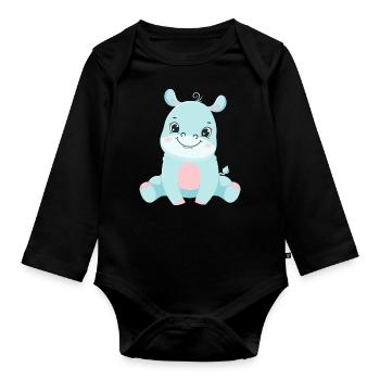 Hippo Famille Mère Bébé T-Shirt - Body Bébé bio manches longues - noir - Devant