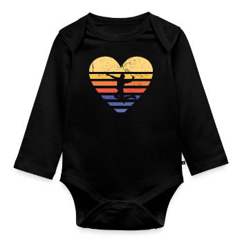 Sport Retro Sunset Coeur Badminton - Body Bébé bio manches longues - noir - Devant