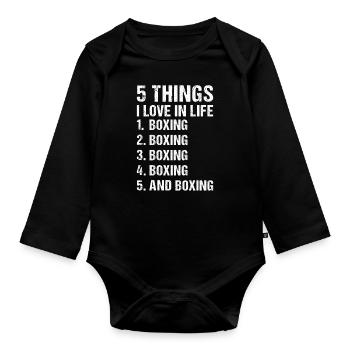 Sport 5 Things I Love In Life Boxing - Baby Bio-Langarm-Body - Schwarz - Vorne