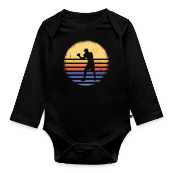 Sport Retro Sunset Boxing - Organic Longsleeve Baby Bodysuit - black - Front