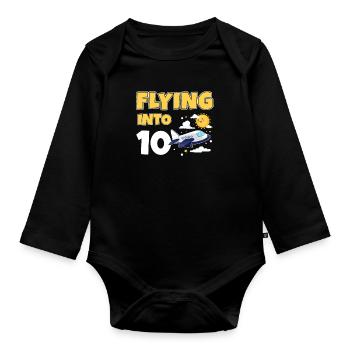 Flying Into 10 Avion Pilote 10 ans 10e - Body Bébé bio manches longues - noir - Devant