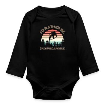 I'D RATHER be Snowboarding Spruch - Baby Bio-Langarm-Body - Schwarz - Vorne