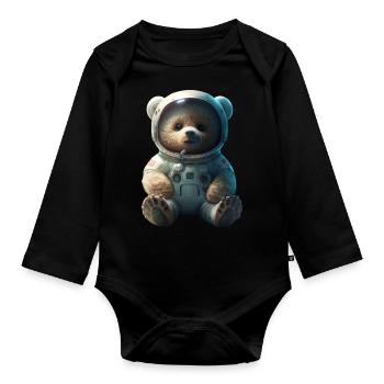 Cute Comic Tedybear in the space - Baby Bio-Langarm-Body - Schwarz - Vorne