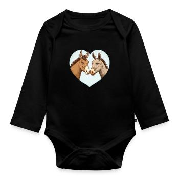 L’âne et le cheval adorent la Saint-Valentin - Body Bébé bio manches longues - noir - Devant
