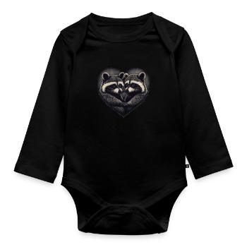 Raccoon Heart Valentine's Day - Organic Longsleeve Baby Bodysuit - black - Front