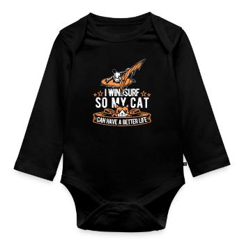 Windsurfing Windsurfer Cat - Organic Longsleeve Baby Bodysuit - black - Front