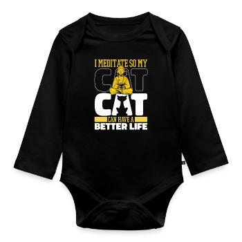 Meditation Meditate Cat - Organic Longsleeve Baby Bodysuit - black - Front
