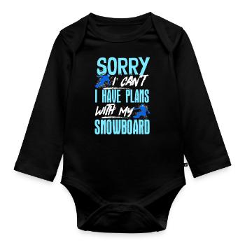 Snowboarders, Snowboard holidays, Snowboard equipment - Organic Longsleeve Baby Bodysuit - black - Front