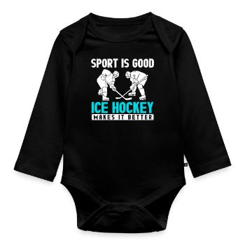 CE hockey player, ice hockey stick, ice hockey - Organic Longsleeve Baby Bodysuit - black - Front