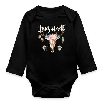 Lausmadl T-Shirt Damen Trachtenshirt Lausmadl - Baby Bio-Langarm-Body - Schwarz - Vorne