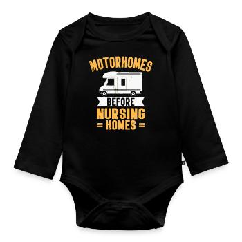 Motorhome Camping - Organic Longsleeve Baby Bodysuit - black - Front