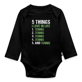 Sport 5 Things I Love In Life Tennis - Baby Bio-Langarm-Body - Schwarz - Vorne