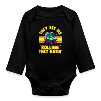 Inline Skate Gift Rollskates Roller 70s - Organic Longsleeve Baby Bodysuit - black - Front