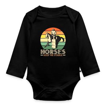 Barrel Racing Horses Keep Me Stable Retro Cowboy - Baby Bio-Langarm-Body - Schwarz - Vorne
