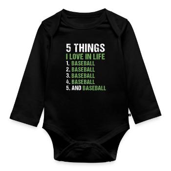 Sport 5 choses que j’aime dans la vie Baseball - Body Bébé bio manches longues - noir - Devant