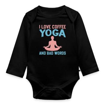 Yoga Saying - J’aime le café Yoga et les gros mots - Body Bébé bio manches longues - noir - Devant