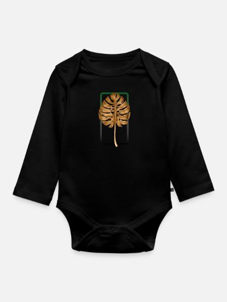 Monstera - Baby Bio-Langarm-Body - Schwarz