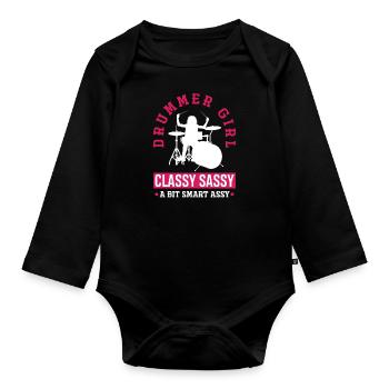 Girl Drums Drummer Gift - Body Bébé bio manches longues - noir - Devant