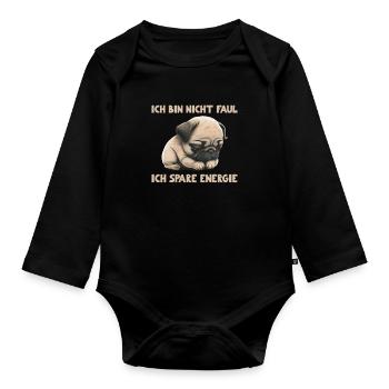 Je ne suis pas paresseux - j’économise de l’énergie - Body Bébé bio manches longues - noir - Devant