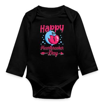 Happy Heartbreaker Day Valentine's Day Dolphin Meme - Organic Longsleeve Baby Bodysuit - black - Front