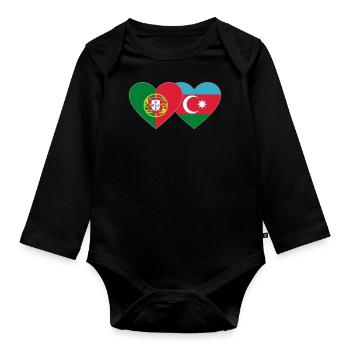 Portugal Azerbaïdjan Flag Coeur - Body Bébé bio manches longues - noir - Devant