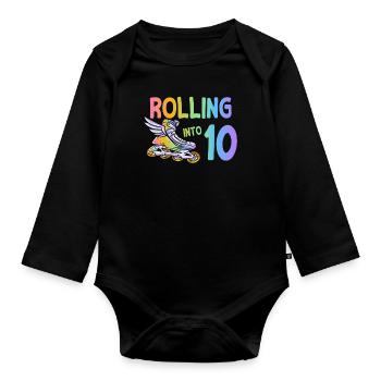 10e anniversaire patin à roues alignées - Body Bébé bio manches longues - noir - Devant