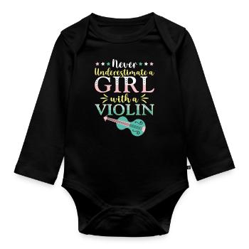 Violoniste Violoniste Fille Jamais - Body Bébé bio manches longues - noir - Devant