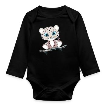 Snow leopard skating - Organic Longsleeve Baby Bodysuit - black - Front