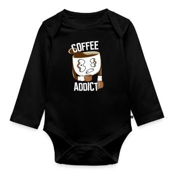 Süchtig nach Kaffee - Cafe Sucht - Baby Bio-Langarm-Body - Schwarz - Vorne