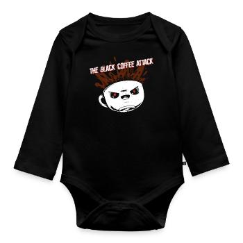 Kaffee schwarz Attacke - Lustiges Cafe - Baby Bio-Langarm-Body - Schwarz - Vorne