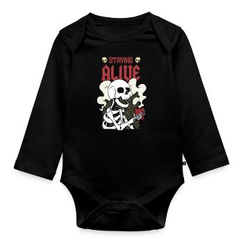 Staying alive - Lustiges Kaffee Skelet - Baby Bio-Langarm-Body - Schwarz - Vorne