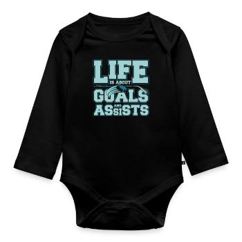 Eishockey Hockey Sport - Baby Bio-Langarm-Body - Schwarz - Vorne