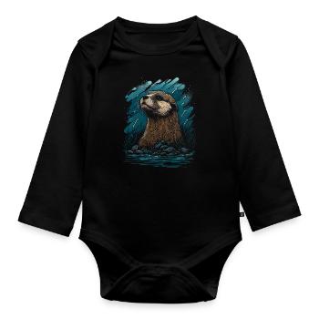 Otter sea otter - Organic Longsleeve Baby Bodysuit - black - Front