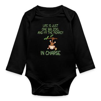 Life's a Zoo, Be the Funny Monkey in Charge - Body Bébé bio manches longues - noir - Devant