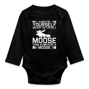 Funny Elk Deer Clothing - Organic Longsleeve Baby Bodysuit - black - Front