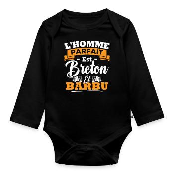L'homme parfait est breton et barbu - Body Bébé bio manches longues - noir - Devant
