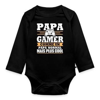 Papa gamer comme un papa normal - Body Bébé bio manches longues - noir - Devant