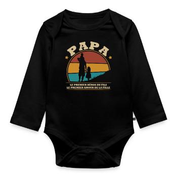 Papa: le premier héros du fils - Body Bébé bio manches longues - noir - Devant