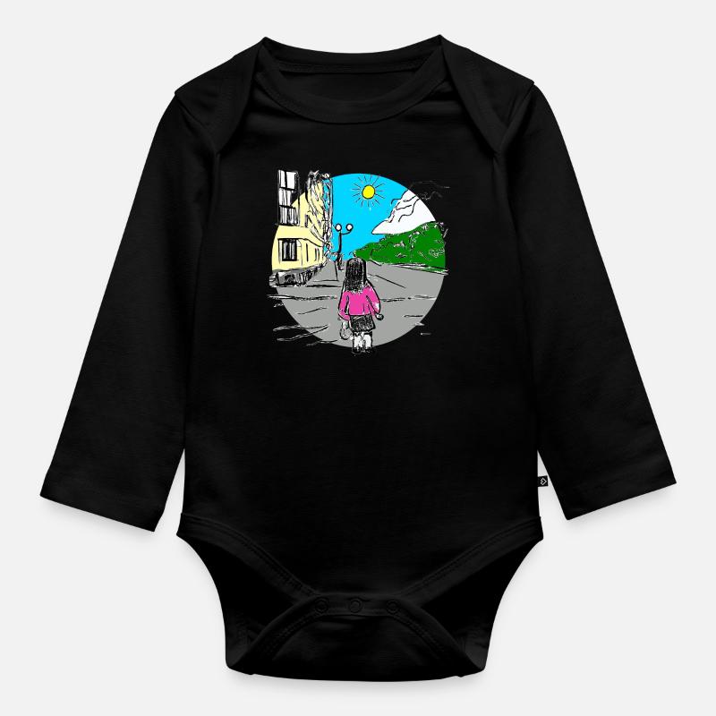 Fille dans la rue - Body Bébé bio manches longues - noir