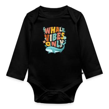 Funny whale, whale watching marine mammal - Organic Longsleeve Baby Bodysuit - black - Front