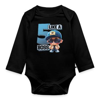 Baby 5. Geburtstag Junge Mädchen Like a Boss - Baby Bio-Langarm-Body - Schwarz - Vorne