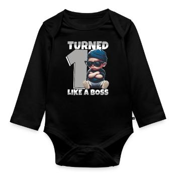 Baby 1. Geburtstag Junge Mädchen Like a Boss - Baby Bio-Langarm-Body - Schwarz - Vorne