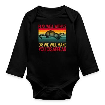 Otter Animal River Otter in the wild - Organic Longsleeve Baby Bodysuit - black - Front