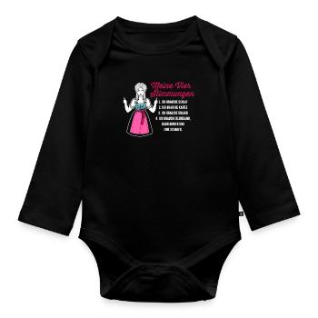 Dirndl Meine Vier Stimmungen Schlaf Kaffee - Baby Bio-Langarm-Body - Schwarz - Vorne