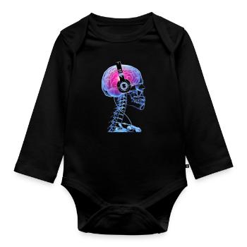 Skull Headphone Music Lovers Techno Skeleton - Organic Longsleeve Baby Bodysuit - black - Front