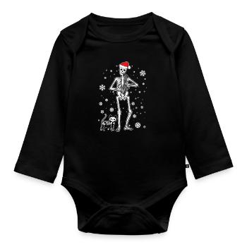 Skelett spielt Saxophon Katze Weihnachtsmütze - Baby Bio-Langarm-Body - Schwarz - Vorne