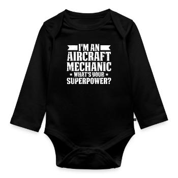 Flugzeug Mechaniker Supermacht - Baby Bio-Langarm-Body - Schwarz - Vorne
