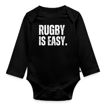 Fun T-shirt Rugby is Easy - Organic Longsleeve Baby Bodysuit - black - Front