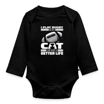 Rugby Katze - Baby Bio-Langarm-Body - Schwarz - Vorne
