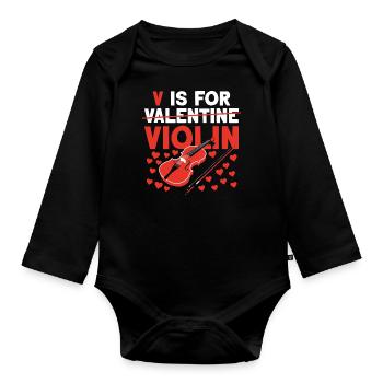 Violin Violinist Valentines Day V - Baby Bio-Langarm-Body - Schwarz - Vorne